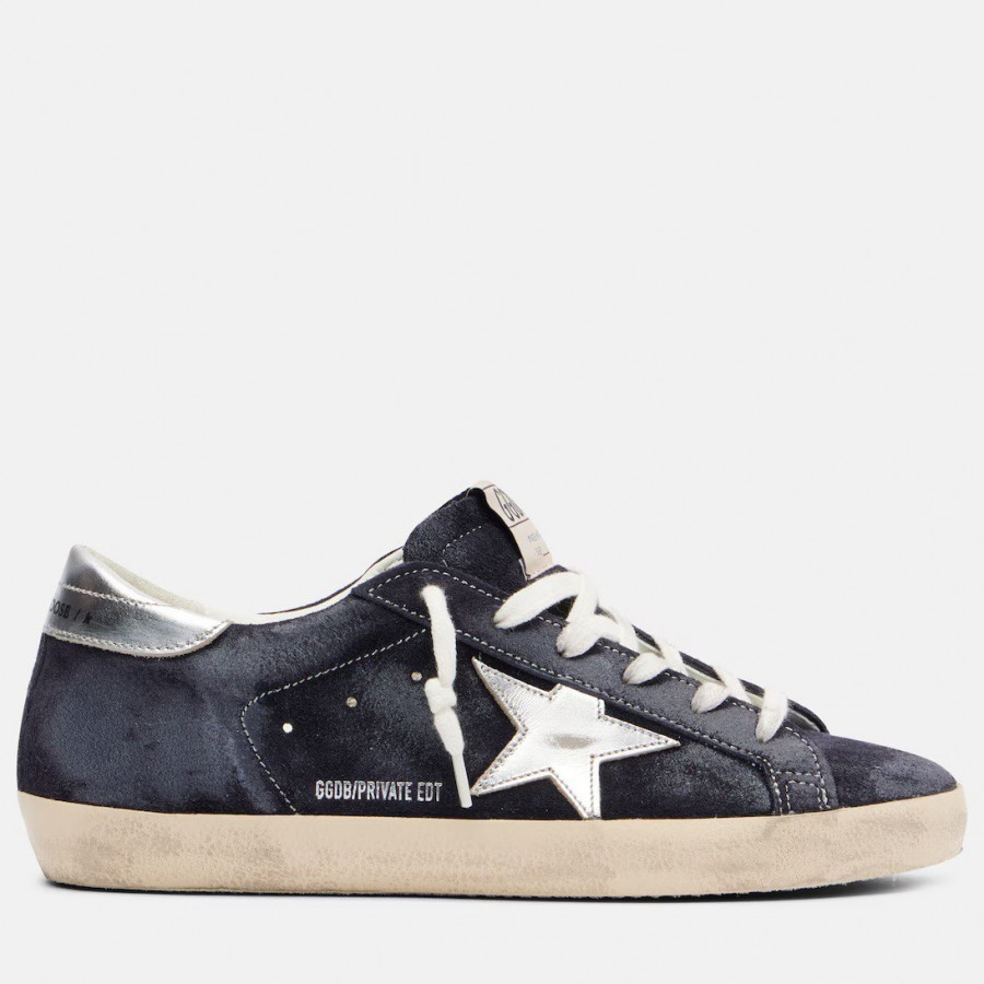 Golden Goose Super Star / Замша темно-синяя серебро звезда